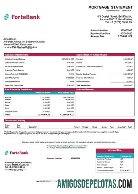 para download Modelo Word e PDF de declaração de hipoteca do Cazaquistão ForteBank